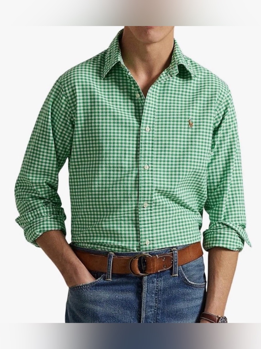 Polo Ralph Lauren Gingham Long Sleeves Button Down Shirt Green/White Sz XS NWT